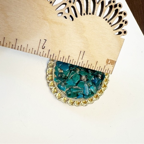 Chrysocolla Gemstone Cluster Pieces Gold Tone Brooch Pin Vintage - Picture 6 of 6